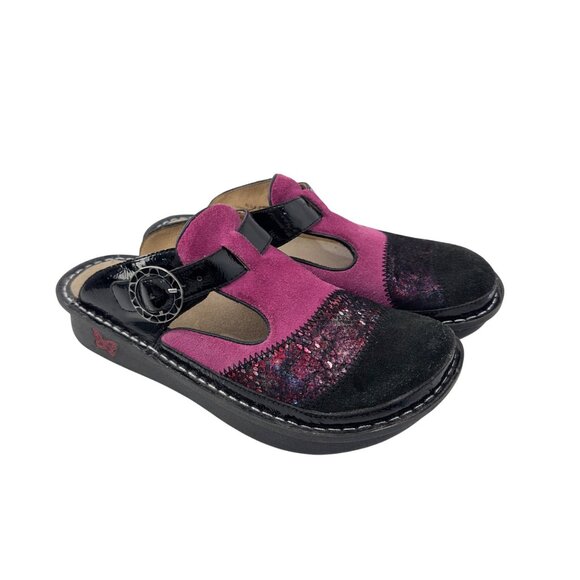 Alegria Womens Leather Slip-On Clogs Comfort Shoes Size 39 Pink&Black Adj Buckle - Picture 2 of 15